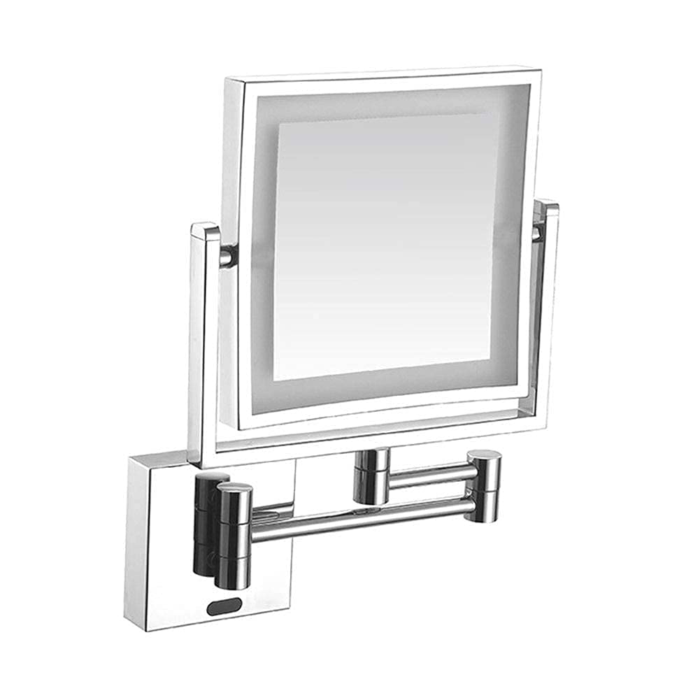 JYCCH Espejo de Maquillaje montado en la Pared Aumento de 3X, Giratorio de 360 Grados, Extensible de Dos Lados, rectángulo de 8 Pulgadas, Brazo Extensible (Enchufe Plateado)