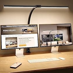 Lamparas De Mesa Oficina FOMYHEARD Lampara Escritorio LED de Doble Cabeza, 24W 80CM Lampara de Escritorio de Regulable con Abrazadera, 5 Temperaturas Color 5 Niveles Brillo, Protección Ocular Luz Monitor para Estudio,Oficina