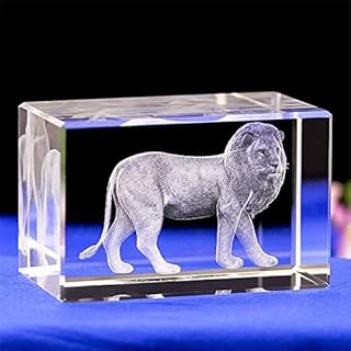 CRYSTAL LION STATUE,3d laser etched crystal lion figurine art,Crystal Glass Cube Engraving for Home Decoration Birthday,LION ORNAMENTS GIFTS (30 * 30 * 40mm)