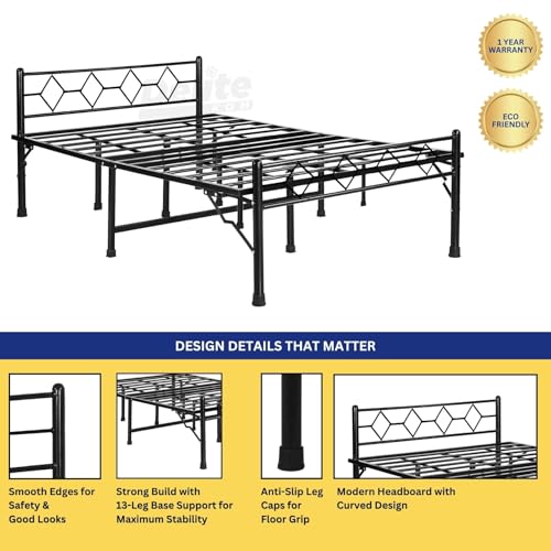 Image of DELITE KOM Dory Foldable Metal Bed | King Size (6.4ft x 6ft) | Portable | No Installation | Strong Steel Frame | Powder Coated | Heavy Load | for 75 inchx72 inch Mattress | Glossy Black | 1 Year Warranty