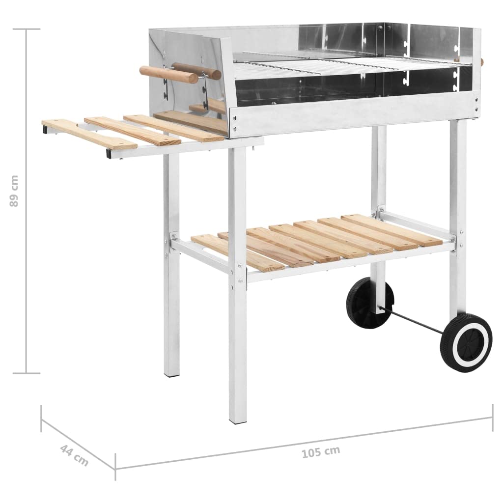 Wózek ze stali nierdzewnej XXL grill na węgiel drzewny z 2 półkami do gotowania na świeżym powietrzu – trwały grill na świeżym powietrzu na imprezy przy grillu