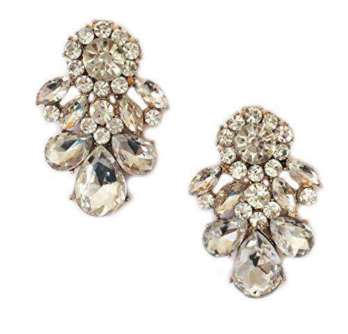 Large Clear Rhinestone Gold Tone Art Deco Antique Vintage Style Imitation Diamond Wedding Bridal Prom Earrings