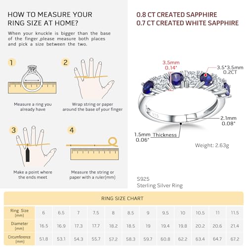 Daybyday DR13002-8-US Sterling Silver 7 Stone Sapphire Ring Womens September Birthstone Wedding Band Thick Half Eternity Blue And White Diamond Ring Size 8 Birthday Jewelry thumb #5