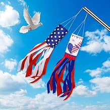 AUOCATTAIL 2 Pieces 40 Inch American Windsock Heavy Duty, 4th of July Wind Sock Decorations USA Patriotic Flag Windsock With Embroidered Stars for Outdoor Hangings
