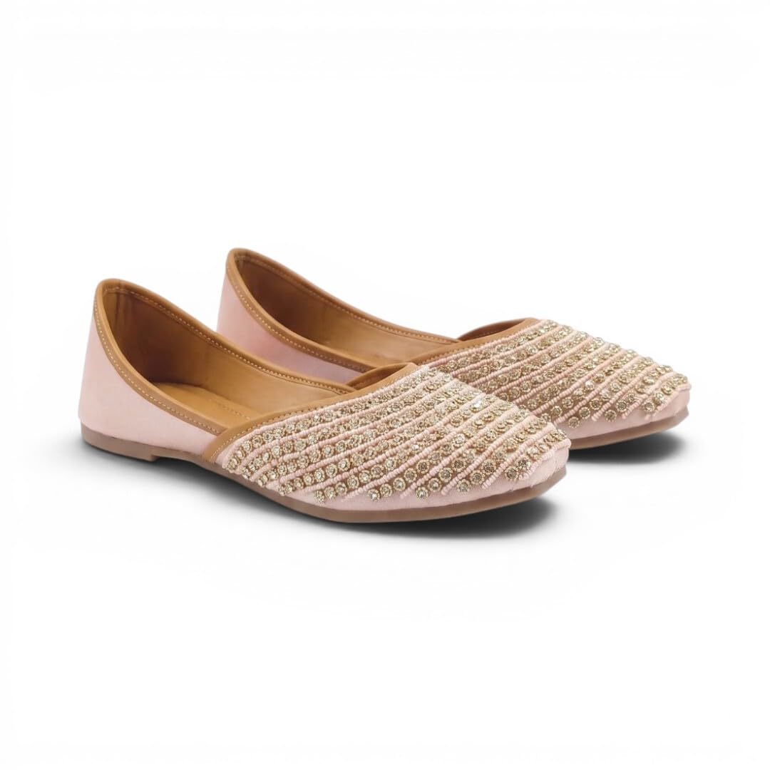 Women's Embellished Ballet Flats | Pearl & Stone Work Slip-On Ethnic Casual Flat Shoes | Comfortable Pointed Toe Party Footwear-image-43
