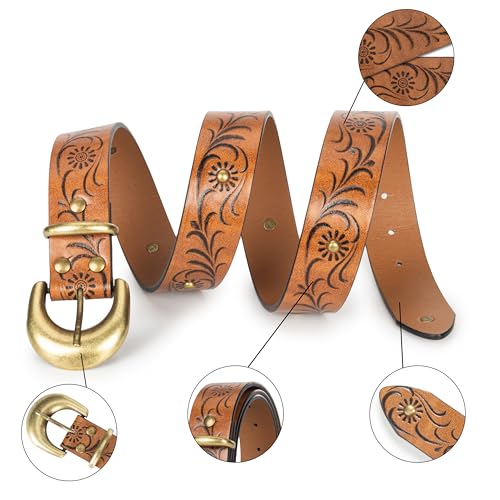 Vintage-Western-Belts for Women - Embossed PU-Leather Belt for Pants Jeans Dresses(for 28-38'')3