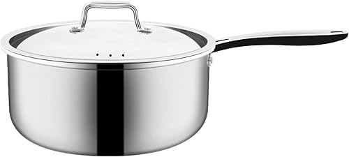NUWAVE Sartén de acero inoxidable de tres capas con tapa tecnología de calentamiento uniforme construcción profunda y resistente 1810 sin PTFE PFOA