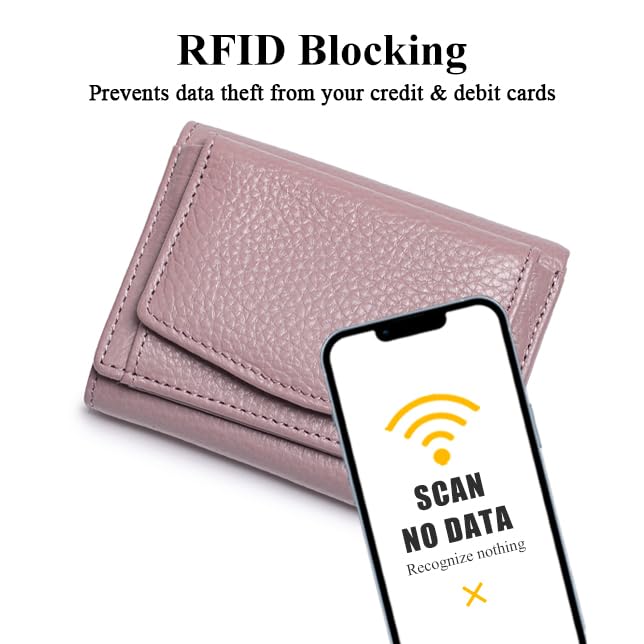 Image of Small Wallet Women Genuine Leather RFID Blocking Trifold Tiny Wallets with Snap Coin Pouch 7 Card Solts
