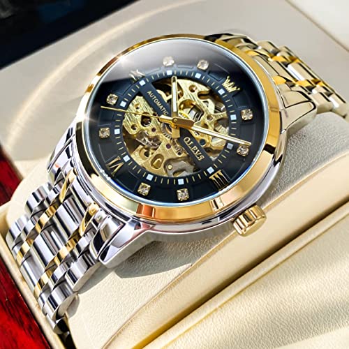 Image of OLEVS Men's Gold Skeleton Watch Automatic Mechanical self Winding Luxury Dress Stainless Steel Waterproof Luminous Wrist Watches
