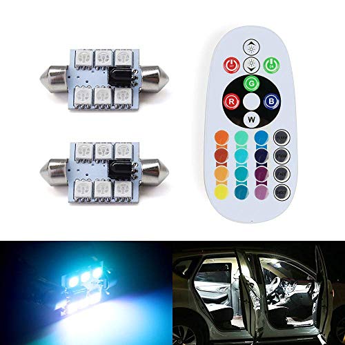 XINFOK 2PCSx 31MM 36MM 39MM 41MM RGB 5050 6SMD Flash Strobe Festoon Dome Reading Map Lamp Car Interior Light 24keys Remote Controller (39MM)