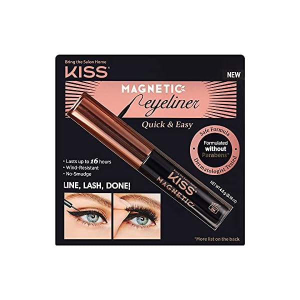 KISS Magnetic Eyeliner, Black, 0.16 Ounce, Smudge Proof, Biotin Infused, Free of Synthetic Fragrances, Dyes, Parabens, Petrochemicals, And Formaldehyde with Precision Tip Brush