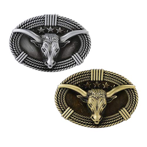 oshhni 2 PCS Cow Boi Head Retro Belt Fivela Western Cowboy Jeans Fivela Bronze +