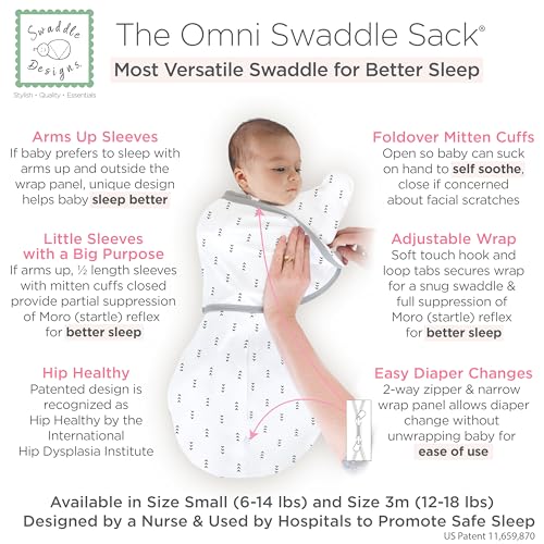 Image of SwaddleDesigns 6-Way Omni Swaddle Sack, Arms Up Swaddle for Newborn, More Options to Calm Startle Reflex, Improves Sleep