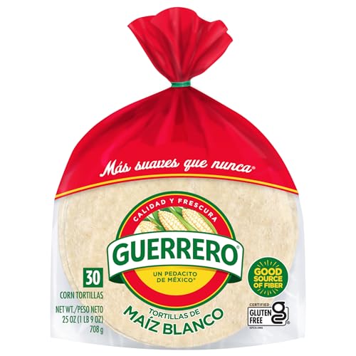 Guerrero White Corn Tortillas, Gluten Free, Trans Fat Free, Small Soft Taco Size, 30 Count