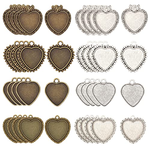 Plateau Pendentif en Forme de Coeur,Qiundar 40 Pcs Support Pendentif pour la Fabrication de Bijoux DIY Fabrication Collier Cover