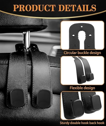 Image of Kaden Car Seat Headrest set of 4 Hooks Universal Car Purse Holder Bag Hanger Heavy Duty Back Seat Organizer for Handbags Grocery Bags Shopping Bags Car Bag Holder for Purses & Bags Hanging Accessories