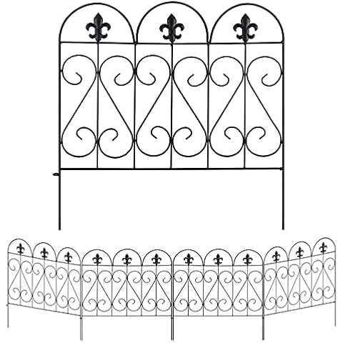 MIXXIDEA Metal Garden Fence Border Decorative Garden Fencing Folding, Rustproof Wrought Iron Garden Fence, Animal Barrier Landscape Fencing Edge Flower Bed Border Outdoor,24” Black- Pack 5 Cover