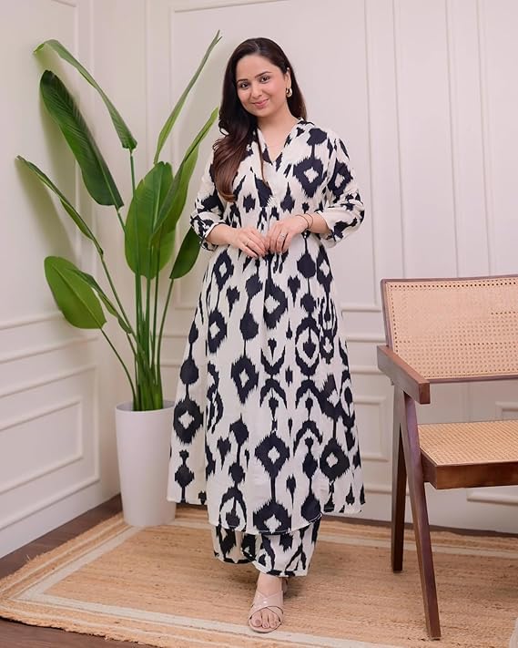 Image of GRECIILOOKS Kurta Sets women stylish | Kurta's Set | Woman Ethnic Co-Ord Set | Women's Straight Printed Kurta with Pant | Festive Indian Traditional Outfit Dress for Functions & Puja | 3 /4 Half Sleeve