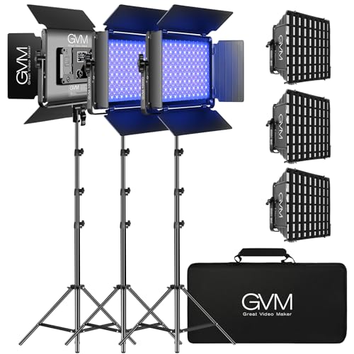 Image of GVM RGB LED Video Light, Photography Lighting with APP Control, 1000D Video Lighting Kit for YouTube Studio, 3 Packs Led Panel Light, 3200K-5600K, 8 Kinds of The Scene Lights, CRI 97