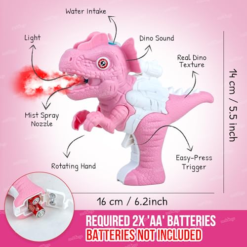 Image of Zest 4 Toyz Dinosaur Water Gun Toy for Kids with Light Battery Operated Dino Mist Spray Gun Action Dinosaur Water Toy for Boys & Girls Kids Toys Birthday Gift for Boys and Girls - Pink