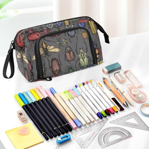 Image of Fisyme Insects Vintage Bugs Pencil Case Large Capacity Pencil Pouch Pen Bags Box Big Makeup Pencil Case Organizer