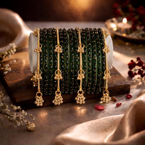Image of Shining Diva Fashion 16 Pcs Trendy Stylish Glass & Kashmiri Ghungroo Bangles Set for Women & Girls | Traditional Festive Wedding Party Jewellery