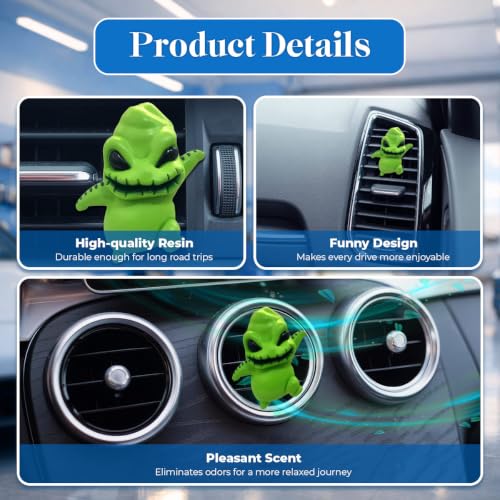 Image of GENANY 3D Resin Green Monster Car Air Freshener Vent Clip, Hand Painted Spooky Monster Figure Design, Dark Fantasy Automotive Freshener, Scary Car Accessories Gift for Horror Fans