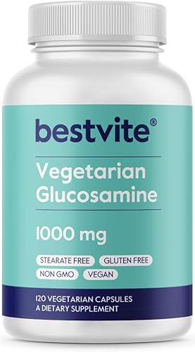 BESTVITE Glucosamina vegetariana 1000 mg (120 cápsulas vegetarianas) - Sin estearatos - Sin rellenos