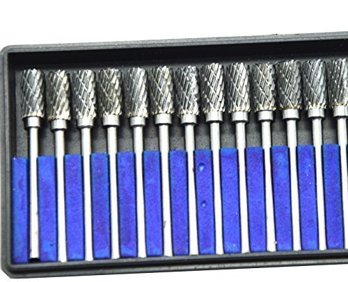 Wokesi Pack of 10,1/8''(3mm)Diameter,1/8''(3mm)Shank,Type M,Solid Tungsten Carbide,Rotary Burr Set,Taper Points Grinding Head Fit Dremel Engraving Bits Cutting Endmill Micrograin Buffing Burrs Tools