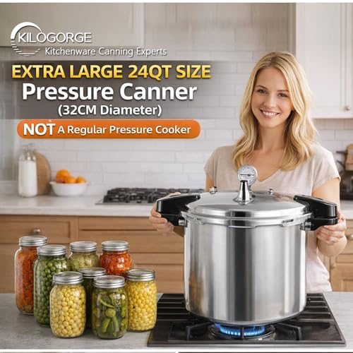 Image of 24qt pressure canner and canning pressure cooker with gauge,14.5PSI,practical 7pc Canning Supplies Starter Set,compatibility gas and induction cooktops, pressure cooker for canning (GREEN)