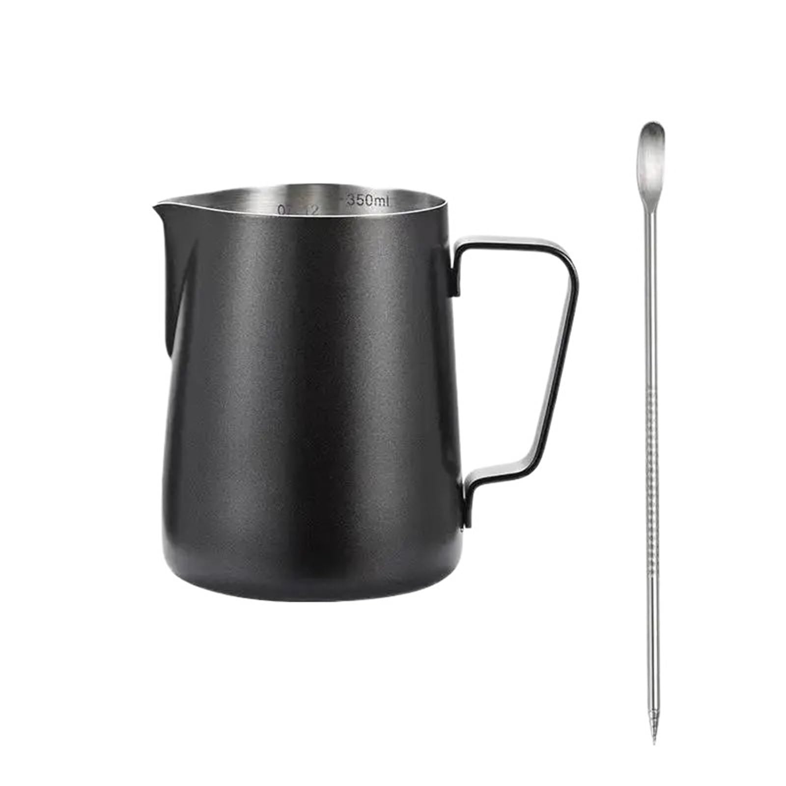 Milchschaum Kanne 350/600 ml Edelstahl-Aufschäumkännchen for Latte Art und Kaffeedampfzubehör(Black 350ml)