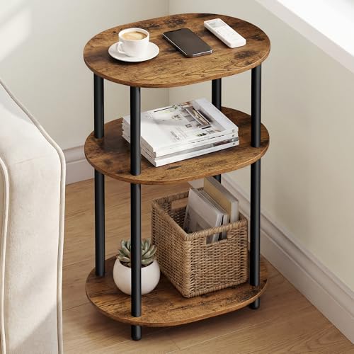 Image of VASAGLE Side Table, Small End Table, Tall Nightstand for Living Room, Bedroom, Office, Bathroom, Steel Frame, Industrial Style, Oval, Rustic Brown and Ink Black ULET288K101