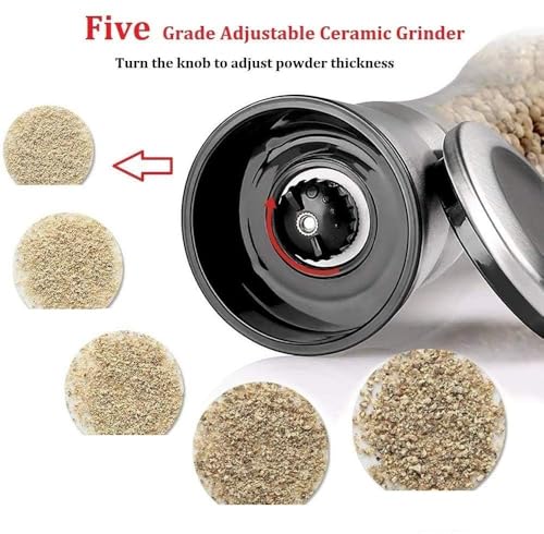 Image of Pepper Grinder or Salt Grinder, Best Spice Mill with Ceramic Blades, Adjustable Coarseness, Black Pepper Mill Grinder Shaker Steel Lid (Big Paper Ill 2)