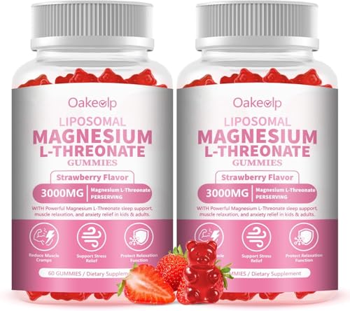 2 Pack Liposomal Magnesium Threonate High-Potency 3000mg Gummies Liposomal Enhance 98% Absorption Magnesium L-Threonate Supplements Muscle & Bone Wellness for Kids & Adults