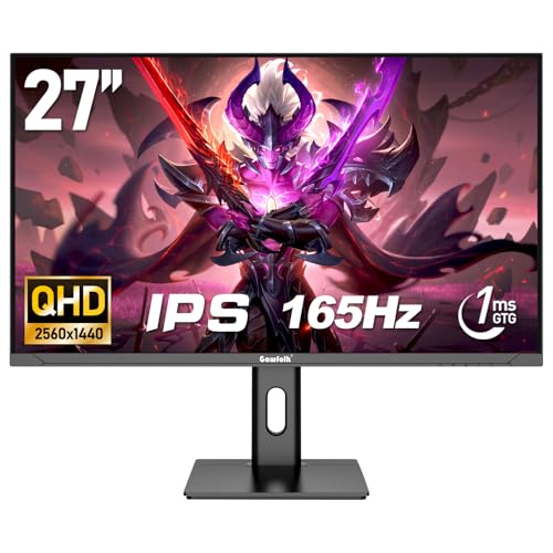 Gawfolk 27 inch IPS Gaming Monitor 2K 165Hz QHD(2560x1440) Display Screen | 1440P Computer Monitors Fast 1ms(GTG) 100%sRGB FreeSync RGB Lighting Height/Swivel Adjustable Suitable for business office