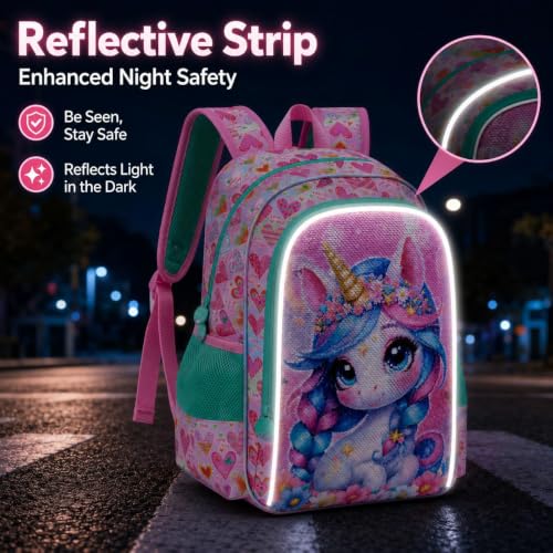 Image of CCJPX 16 inch Unicorn Backpack for Girls, 3Pcs Sequin Bookbag with Lunch Box, Lightweight Toddler School Bag for Elementary Kindergarten Preschool (Pink)