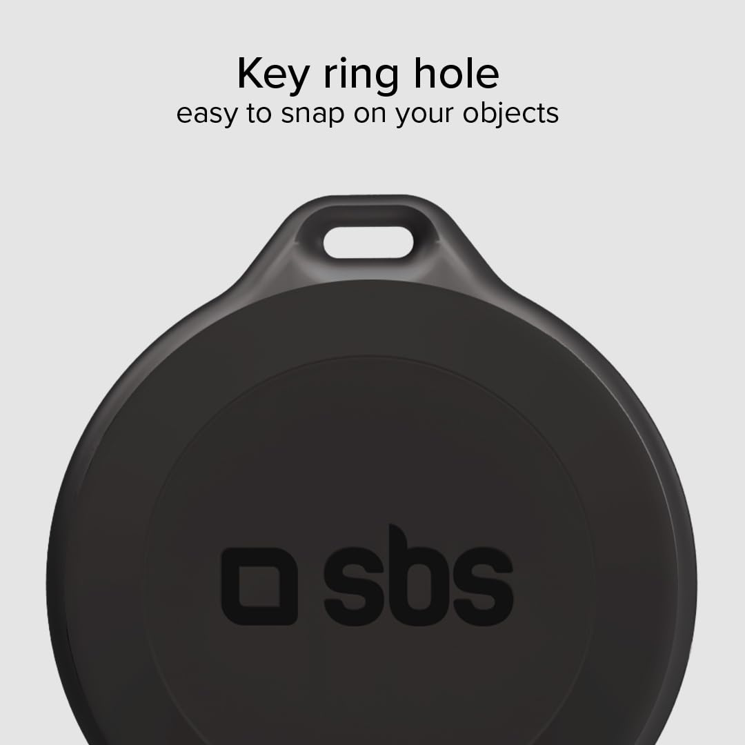 SBS Track My Circle - Lokalizator kluczy i przedmiotów kompatybilny z Apple Localizer (Find My), alarm 100 DB, gotowy do użycia z dołączonym akumulatorem CR2032, wodoodporny IP65, z otworem na klucze