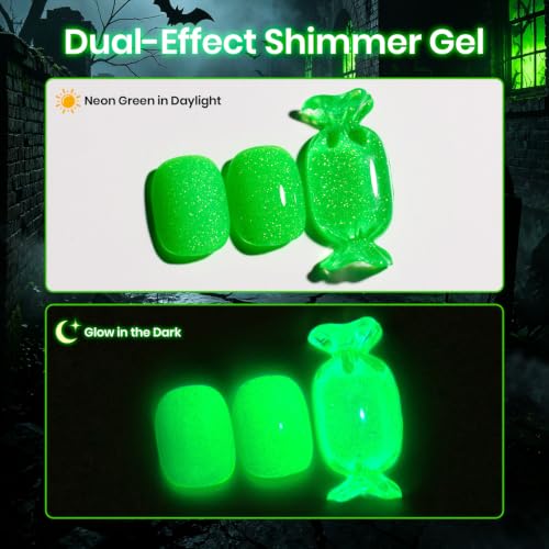 Image of Beetles Glow in the Dark Gel Nail Polish, 15ML Green Flame Neon Glitter Gel Polish, UV LED Soak-Off Color for Halloween Flame Spiderweb Nail Art and DIY Manicure