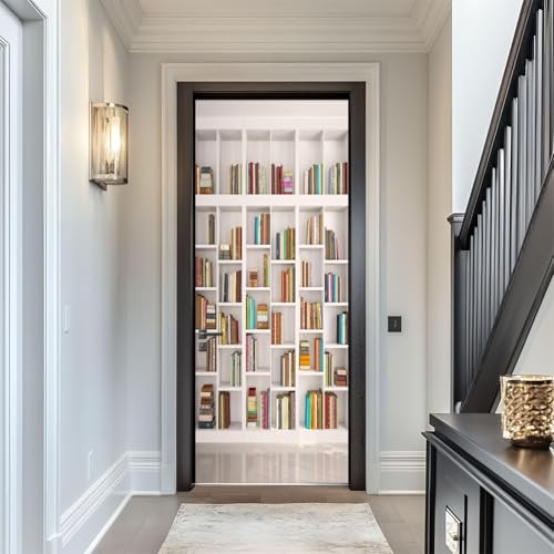 Pegatinas para Puertas de Librería Door Stickers 3D Adhesivo Vinilo Pegatina Puerta Blanco Murales Póster Decorativas de Pared Mural Papel Pintado 100x200 cm a/1672