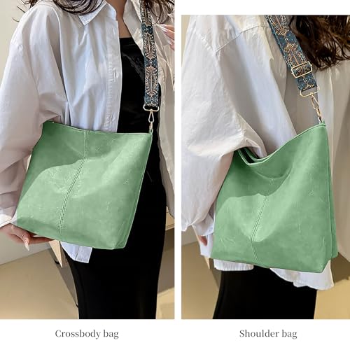 Image of Hobo Bags for Women Crossbody Bag Guitar Strap Purse Vegan Leather Shoulder Handbags Boho Purses Tote Bucket Bag
