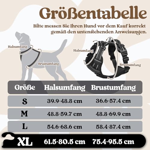 rabbitgoo Hundegeschirr Grosse Hunde, Verstellbare Geschirr Hund ohne Zug & Würgen, Anti Zug Hundegeschirr mit Griff, weich Gepolsterte Reflektierende Brustgeschirr, Schwarz XL