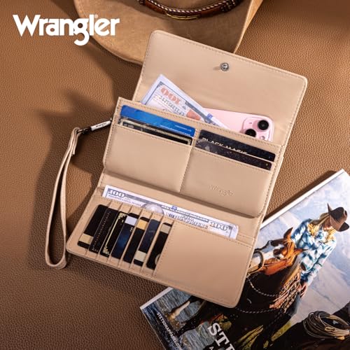 Image of Montana West X Wrangler Western Wallets for Women Trifold Wristlet Wallets Large Capacity Women Clutch Wallet with Coin Purse