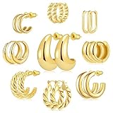 IDJEOABL Gold Hoop Earrings for Women Non Tarnish Gold Earring Set