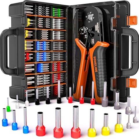 SOMELINE Ferrule Crimping Tool, Ratchet Pliers for AWG23-7 with 23 Sizes Wire End Ferrule Terminals, Quadrilateral Wire Crimp Pliers with Crimp Connectors Cover