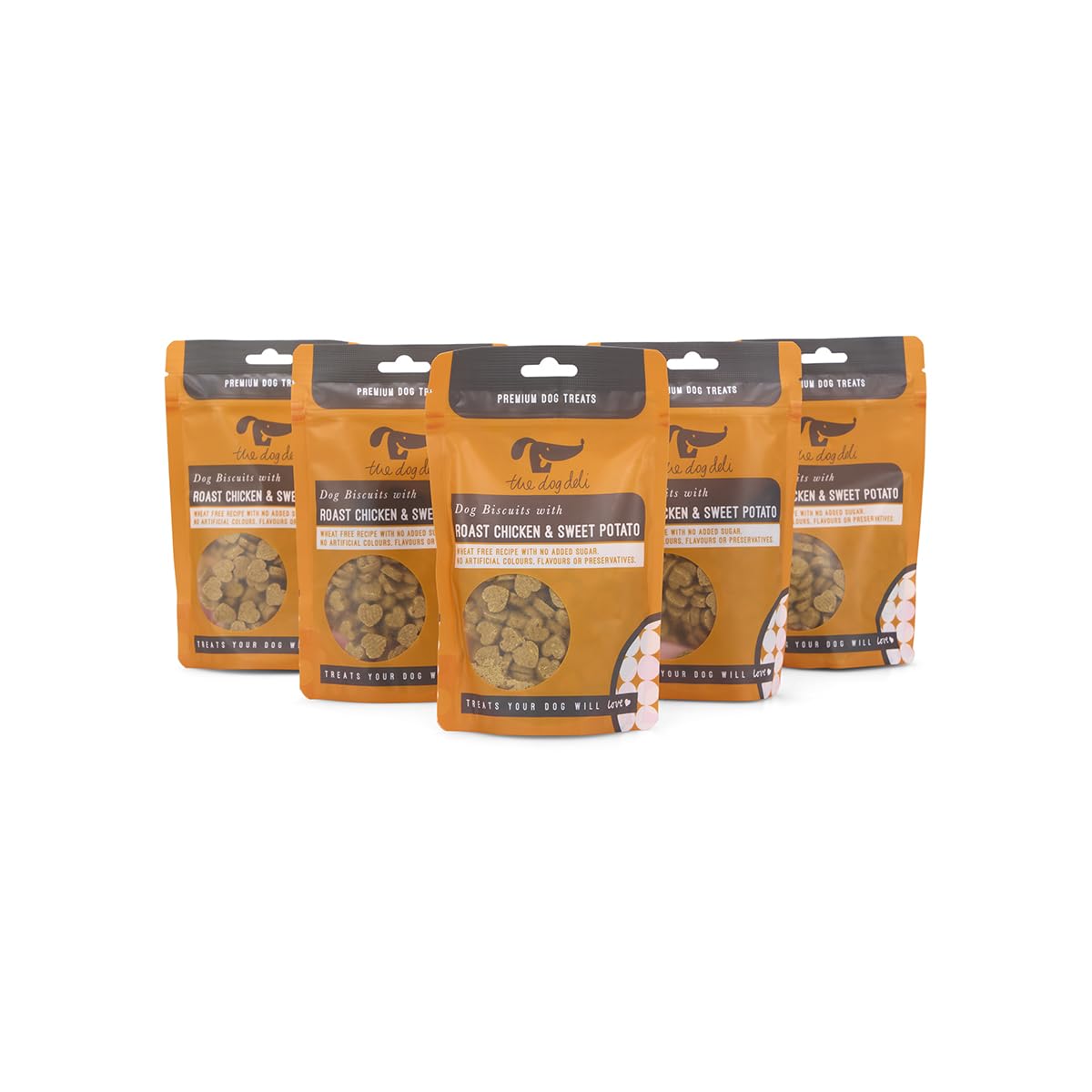 Petface Dog Deli Wheat Free Dog Treats with Roast Chicken & Sweet Potato, Hand baked in the UK, 100 g (Pack of 5)