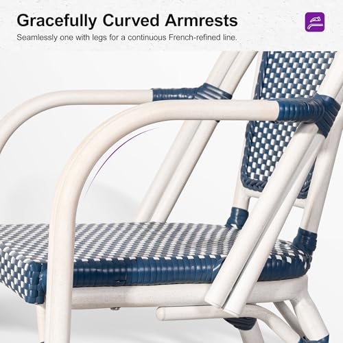Image of PURPLE LEAF Outdoor Dining Armchairs Set of 4, White Finish, Deep Blue