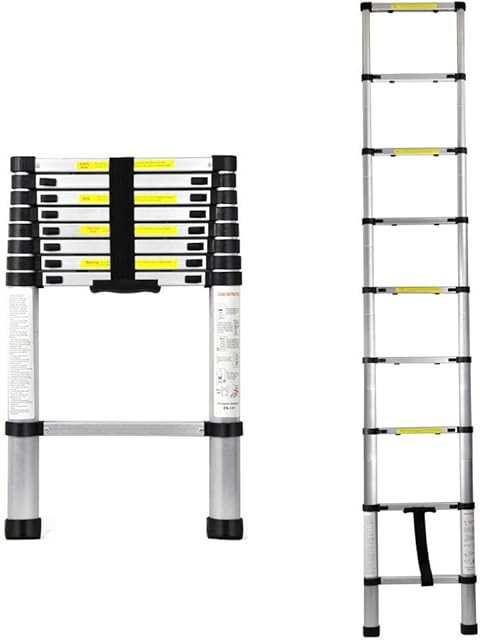 2.6M Telescopic Ladder, Aluminium Extension Ladder, Multi-Purpose Ladder, Loft Ladders, Extendable Telescoping Ladder (8.5ft/2.6m), Max Load 150kg/330lb
