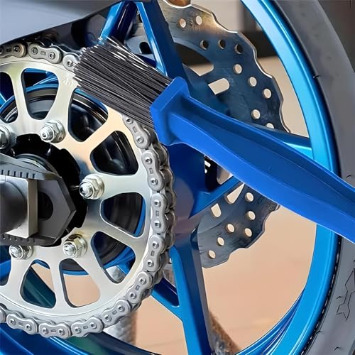 Image of Bike Chain Cleaning Brush, Professional Bicycle Maintenance Tool, Blue Handle with Black Bristles, Multi-Purpose Gear Cleaner
