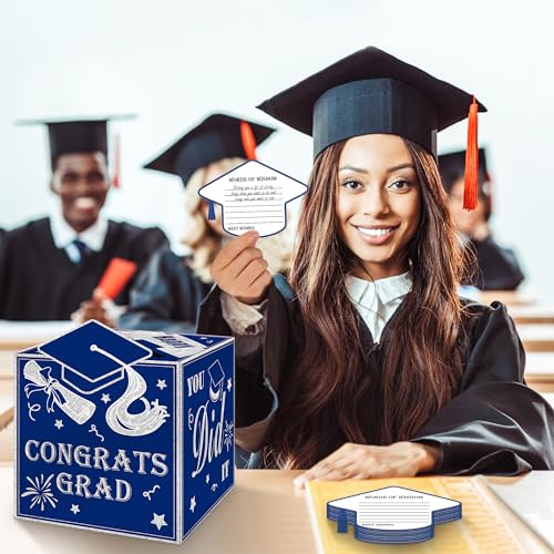 Image of AYGXU graduation card box Holder 2026 with 30pcs graduation cards,Graduation party Decorations,graduation box for gifts and Cards,graduation money box,Graduation Party favors Supplies-Royal Blue box