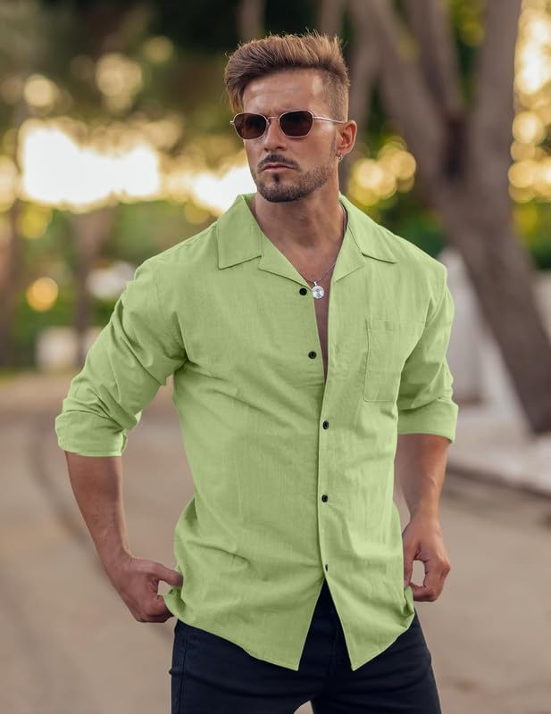 Image of Combo of Men's Casual Cotton Blend Shirt || Long Sleeve Button Down with Spread Collar | Lightweight Breathable Fabric | Stylish Solid Shirt for Beach, Office & Everyday Wear Pack of 2